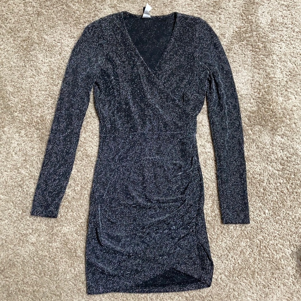 Long Sleeve Sparkly Wrap Dress